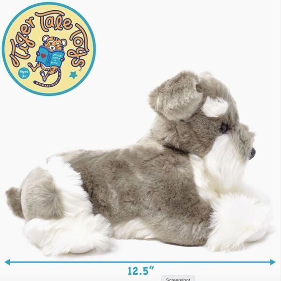 Plush Schnauzer Stuffed Puppy Dog Christmas Holiday Toy Kids Gray White Plushie - Picture 3 of 4